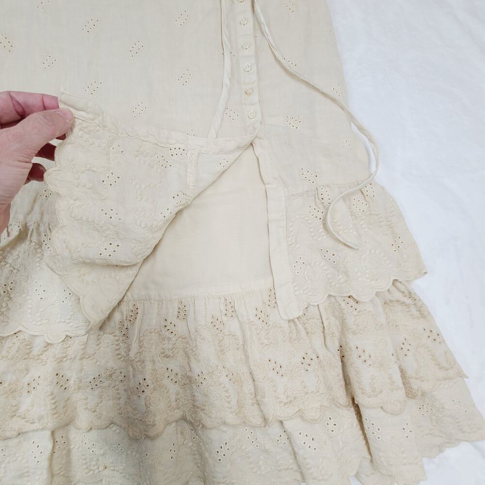 Vintage Eyelet Cotton Skirt Italy 42 Cream Lace Cottagecore Romantic Boho - Picture 10 of 16